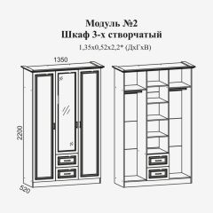 Женева №2 Шкаф 3-х ств. с зерк.,2мя ящ. (ЛДСП бел/МДФ софт светл с пат зол) в Стрежевом - strezevoi.mebel24.online | фото 2