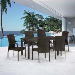 Комплект плетеной мебели T256A/YC379A-W53 Brown (6+1) + подушкина стульях в Стрежевом - strezevoi.mebel24.online | фото 1