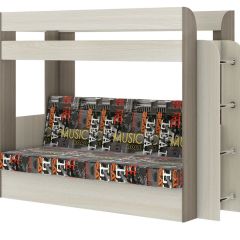 Кровать 2-х ярусная с диваном Карамель 75 (Музыка) Ясень шимо светлый/темный в Стрежевом - strezevoi.mebel24.online | фото