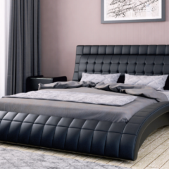 ВИРГИНИЯ Кровать 1600 (экокожа черная) в Стрежевом - strezevoi.mebel24.online | фото