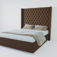 Кровать Версаль ЛЮКС с ПМ 1400 (экокожа коричневая) в Стрежевом - strezevoi.mebel24.online | фото
