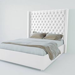 Кровать Версаль ЛЮКС с ПМ 1600 (экокожа белая) в Стрежевом - strezevoi.mebel24.online | фото