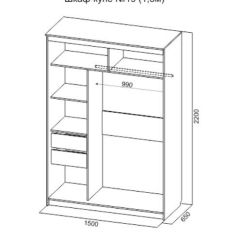 Шкаф-купе №19 Серия 3 Квадро (1500) Ясень Анкор светлый в Стрежевом - strezevoi.mebel24.online | фото 4