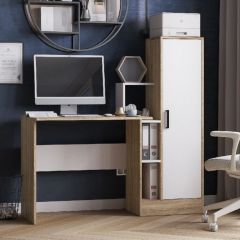 Стол компьютерный СКМ-2 ЛДСП Белый/Дуб сонома в Стрежевом - strezevoi.mebel24.online | фото