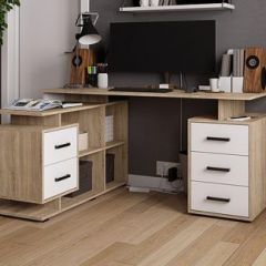 Стол компьютерный угловой СКМУ-3 Белый/Дуб сонома в Стрежевом - strezevoi.mebel24.online | фото