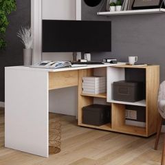 Стол компьютерный угловой СКМУ-4 Белый/Дуб крафт золотой в Стрежевом - strezevoi.mebel24.online | фото