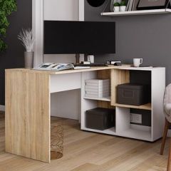 Стол компьютерный угловой СКМУ-4 Белый/Дуб сонома в Стрежевом - strezevoi.mebel24.online | фото