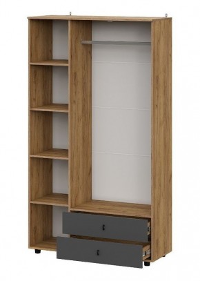 БАЙКАЛ Шкаф трехстворчатый (с ящиками) Графит/Дуб золотой в Стрежевом - strezevoi.mebel24.online | фото 2