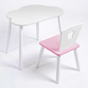 Комплект детский стол ОБЛАЧКО и стул КОРОНА ROLTI Baby (белая столешница/розовое сиденье/белые ножки) в Стрежевом - strezevoi.mebel24.online | фото