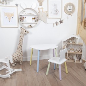 Комплект детский стол ОБЛАЧКО и стул МИШКА ROLTI Baby (белая столешница/белое сиденье/цветные ножки) в Стрежевом - strezevoi.mebel24.online | фото