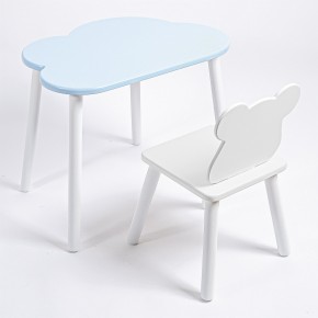 Комплект детский стол ОБЛАЧКО и стул МИШКА ROLTI Baby (голубая столешница/белое сиденье/белые ножки) в Стрежевом - strezevoi.mebel24.online | фото
