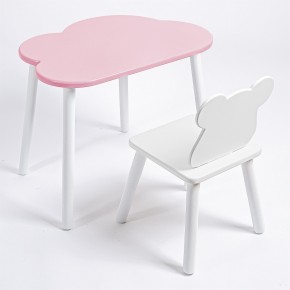 Комплект детский стол ОБЛАЧКО и стул МИШКА ROLTI Baby (розовая столешница/белое сиденье/белые ножки) в Стрежевом - strezevoi.mebel24.online | фото
