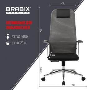 Кресло офисное BRABIX PREMIUM "Ultimate EX-801" хром, плотная двойная сетка Х2, черное/серое, 532918 в Стрежевом - strezevoi.mebel24.online | фото 5