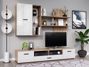 Нэнси New Тумба ТВ ЛДСП (2дв.+1ящ.) Белый глянец/Сонома в Стрежевом - strezevoi.mebel24.online | фото 3