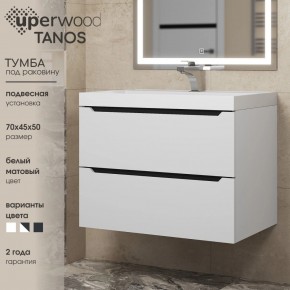Тумба под раковину Uperwood Tanos 70 см, подвесная, белая/графит в Стрежевом - strezevoi.mebel24.online | фото 3