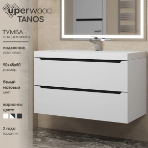 Тумба под раковину Uperwood Tanos 90 см, подвесная, белая/графит в Стрежевом - strezevoi.mebel24.online | фото 3