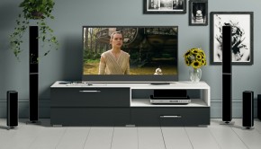 Тумба под ТВ Ларго 1,4, цвет корпус белый/фасады МДФ чёрный глянец, ШхГхВ 140х46х35 см., НЕ универсальная сборка в Стрежевом - strezevoi.mebel24.online | фото 12